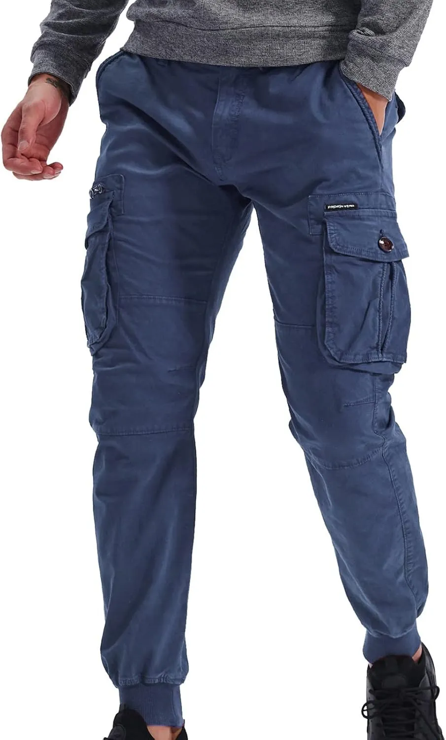 Mens Linen Pants Drawstring Buckle Zipper Cargo Pants Multi Pockets Solid Beam Feet Athletic Sweatpants Outdoor
