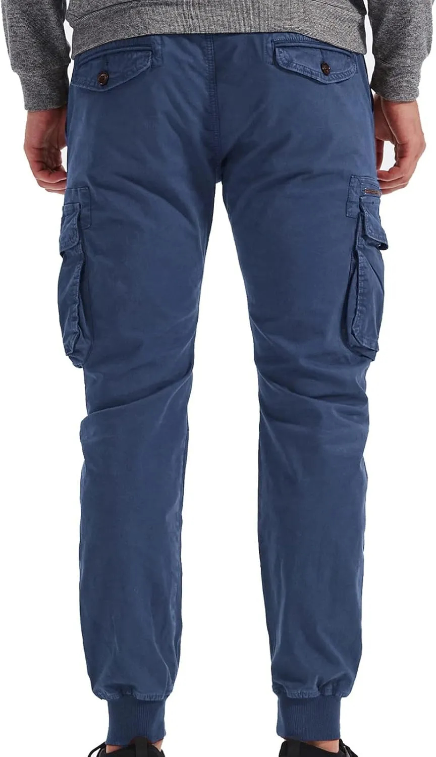 Mens Linen Pants Drawstring Buckle Zipper Cargo Pants Multi Pockets Solid Beam Feet Athletic Sweatpants Outdoor