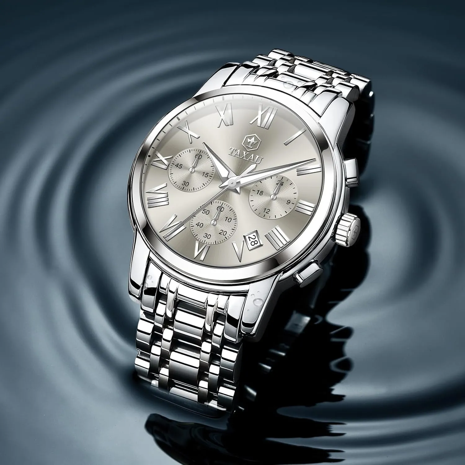 Men's Luxury Watch With Day Date - Waterproof Stainless Steel Analog Quartz Wristwatch - Big Dial Dress Watch for Men