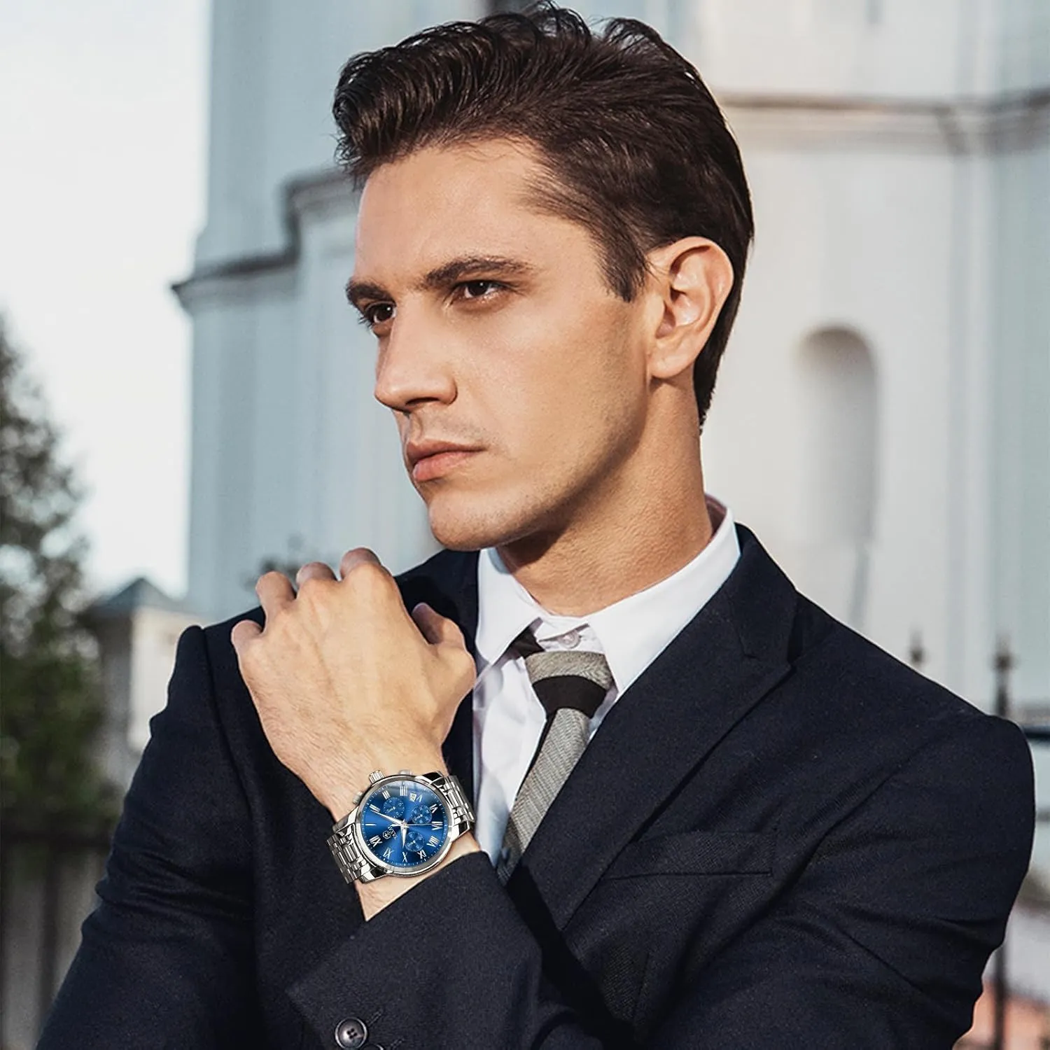 Men's Luxury Watch With Day Date - Waterproof Stainless Steel Analog Quartz Wristwatch - Big Dial Dress Watch for Men