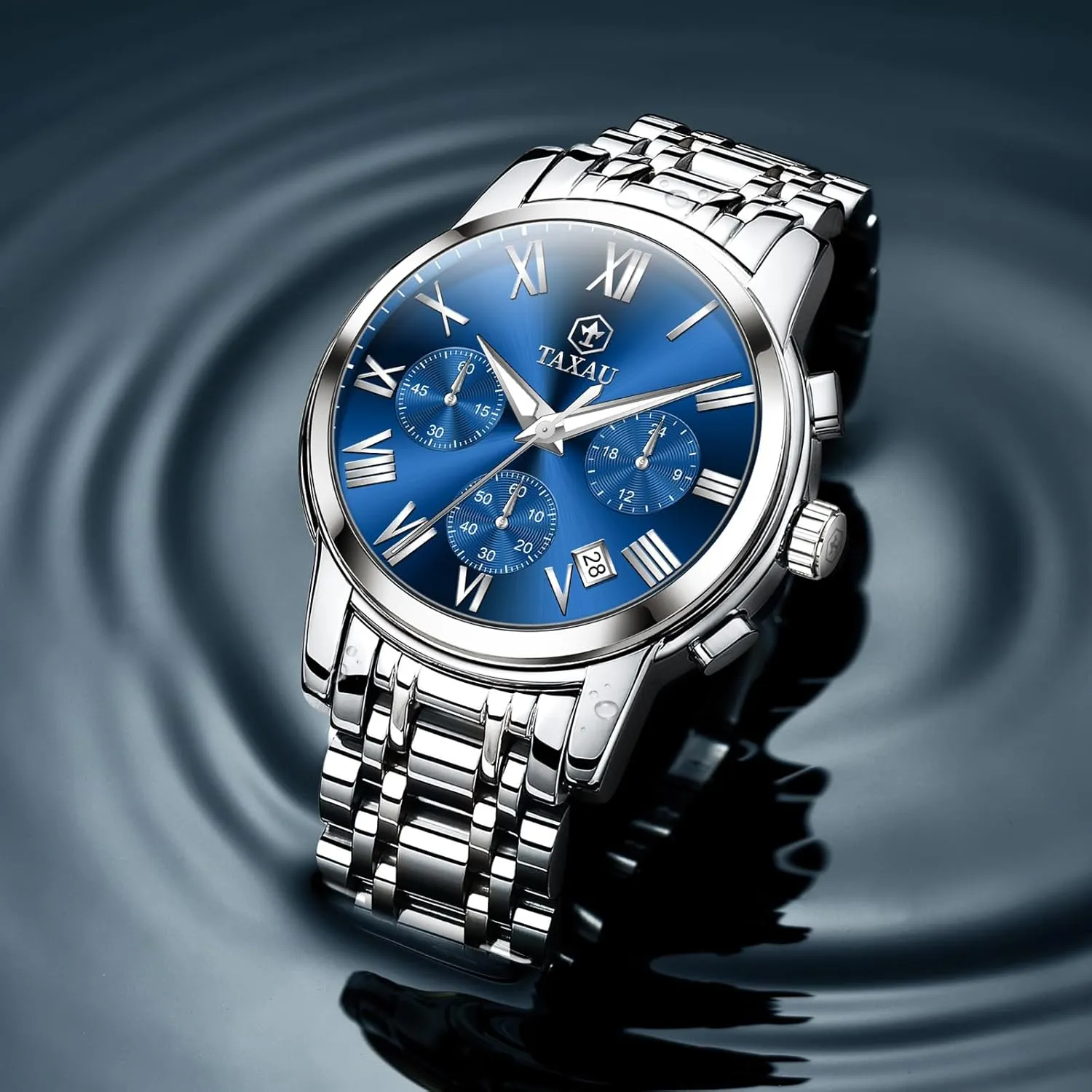 Men's Luxury Watch With Day Date - Waterproof Stainless Steel Analog Quartz Wristwatch - Big Dial Dress Watch for Men