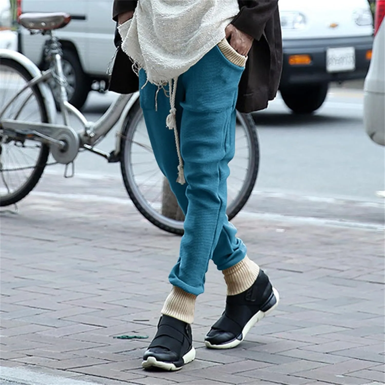 Mens Novelty Drawstring Slim Fit Knitted Casual Loose Lightweight Wrinkle Free Fashion Long Dress Suit Trousers Pants