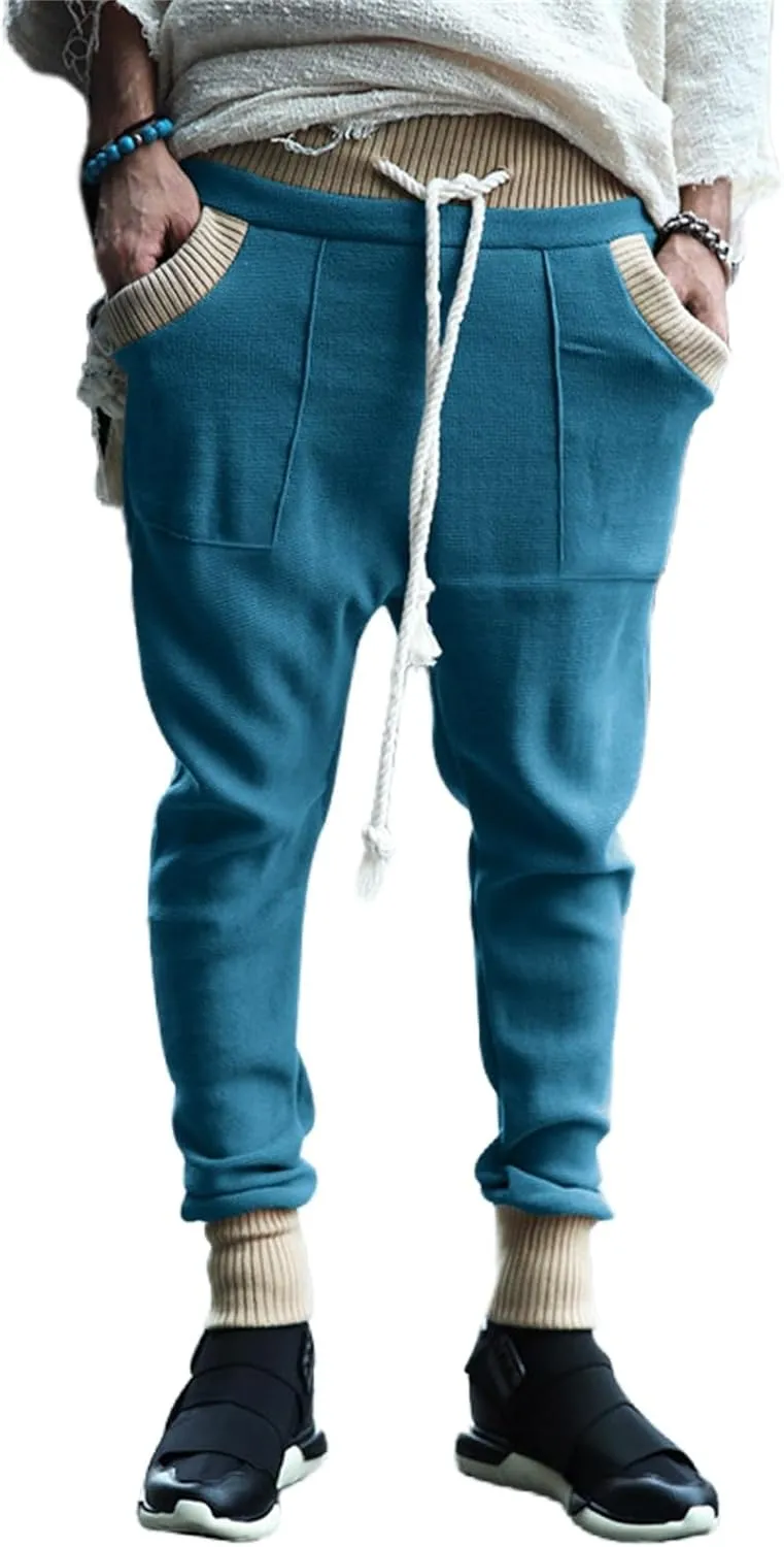 Mens Novelty Drawstring Slim Fit Knitted Casual Loose Lightweight Wrinkle Free Fashion Long Dress Suit Trousers Pants