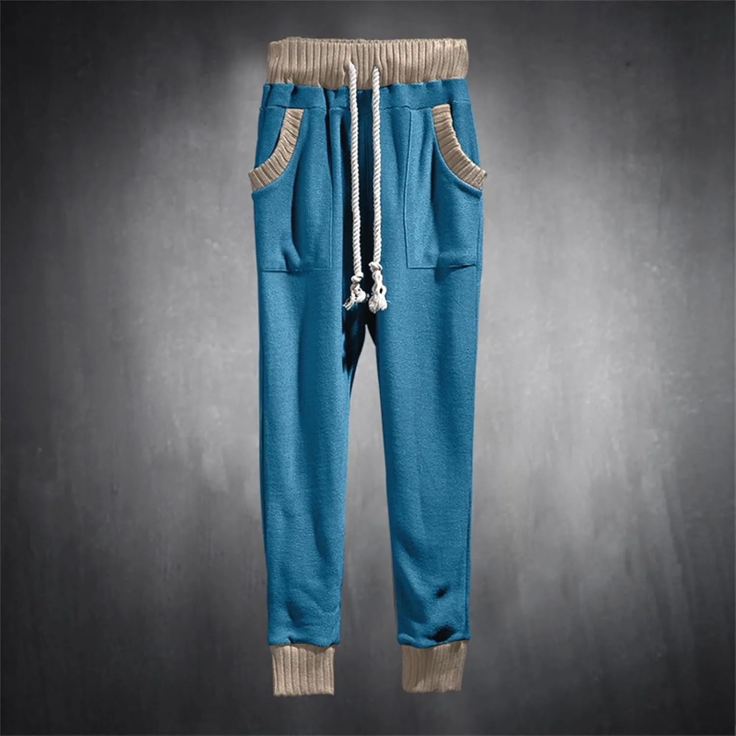 Mens Novelty Drawstring Slim Fit Knitted Casual Loose Lightweight Wrinkle Free Fashion Long Dress Suit Trousers Pants