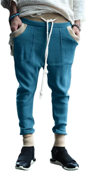 Mens Novelty Drawstring Slim Fit Knitted Casual Loose Lightweight Wrinkle Free Fashion Long Dress Suit Trousers Pants