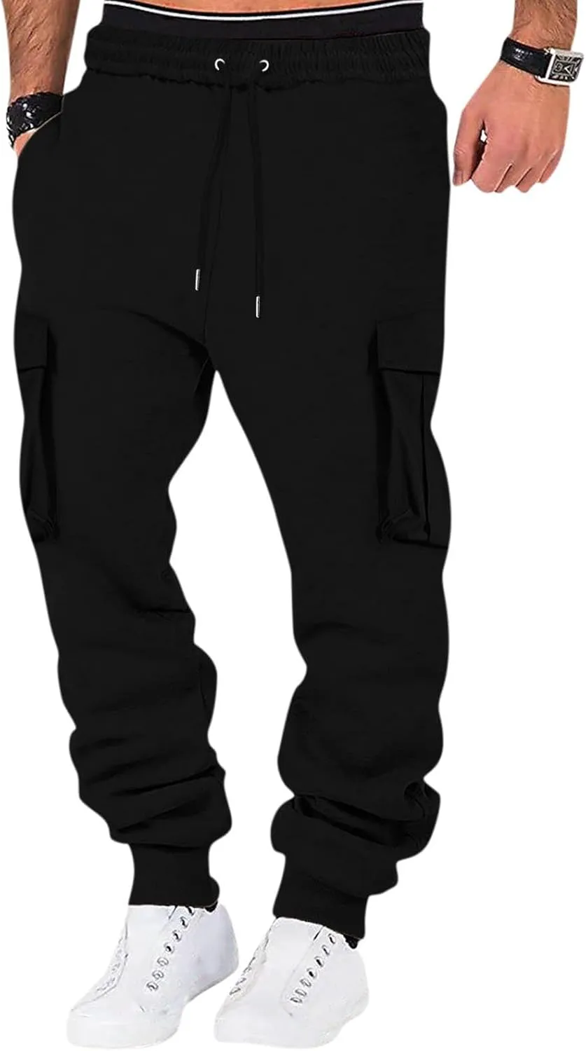Mens Outdoor Hiking Cargo Pants Leisure Loose Sports Running Solid Color Lace Up Cargo Pants Men's Cargo Tactical