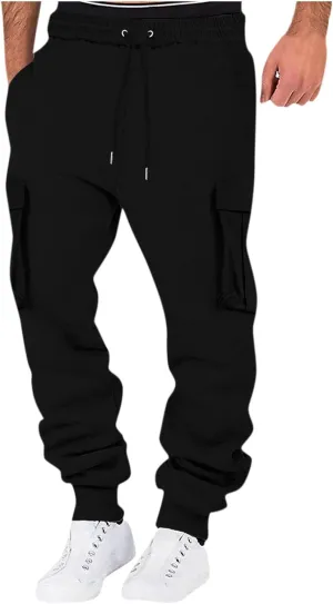 Mens Outdoor Hiking Cargo Pants Leisure Loose Sports Running Solid Color Lace Up Cargo Pants Men's Cargo Tactical