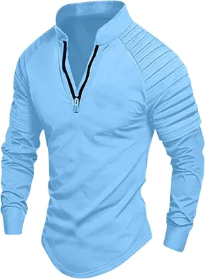 Men's Outdoor Shirts Stand Collar Long Sleeve Zip Shirts Muscle Fit Quick-Dry Stretch Tops Casual Sports Gym T-Shirt