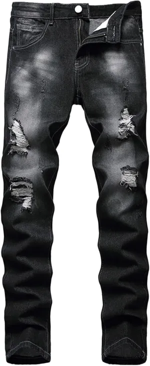 Men's Ripped Jeans Slim Fit Skinny Stretch Jeans Pant Casual Fashion Streetwear Y2K Denim Trousers Distressed Pants