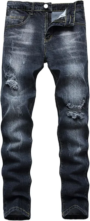 Men's Ripped Jeans Slim Fit Skinny Stretch Jeans Pant Casual Fashion Streetwear Y2K Denim Trousers Distressed Pants