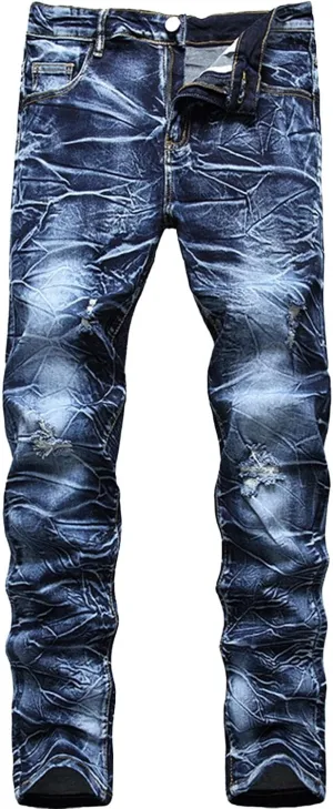 Men's Ripped Jeans Slim Fit Skinny Stretch Jeans Pant Casual Fashion Streetwear Y2K Denim Trousers Distressed Pants