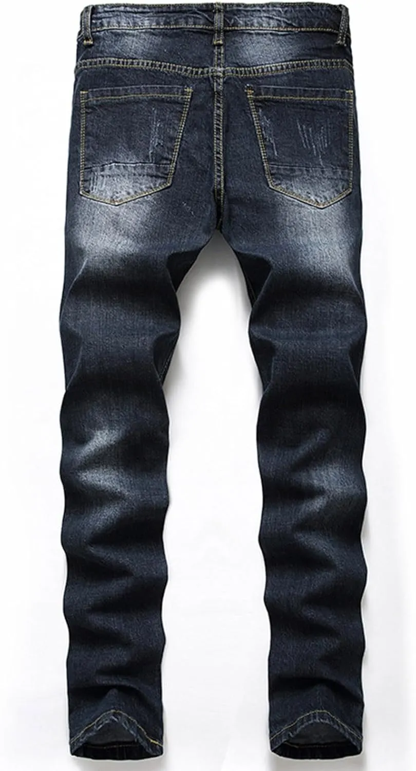 Men's Ripped Jeans Slim Fit Skinny Stretch Jeans Pant Casual Fashion Streetwear Y2K Denim Trousers Distressed Pants