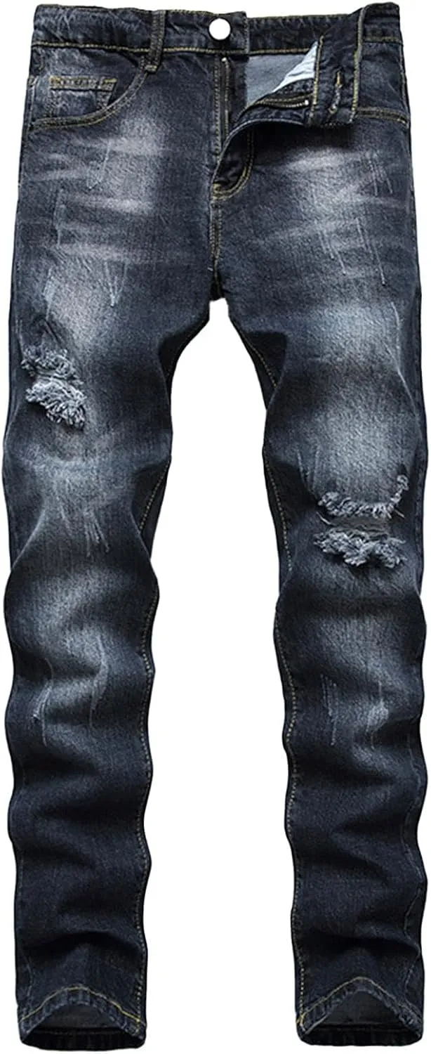 Men's Ripped Jeans Slim Fit Skinny Stretch Jeans Pant Casual Fashion Streetwear Y2K Denim Trousers Distressed Pants