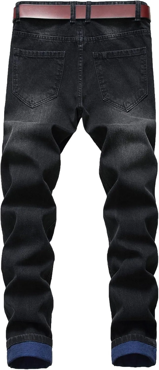 Men's Ripped Straight Leg Outdoor Jeans Distressed Skiny Stylish Denim Pants Comfort Slim Fit Classic Jeans Pants