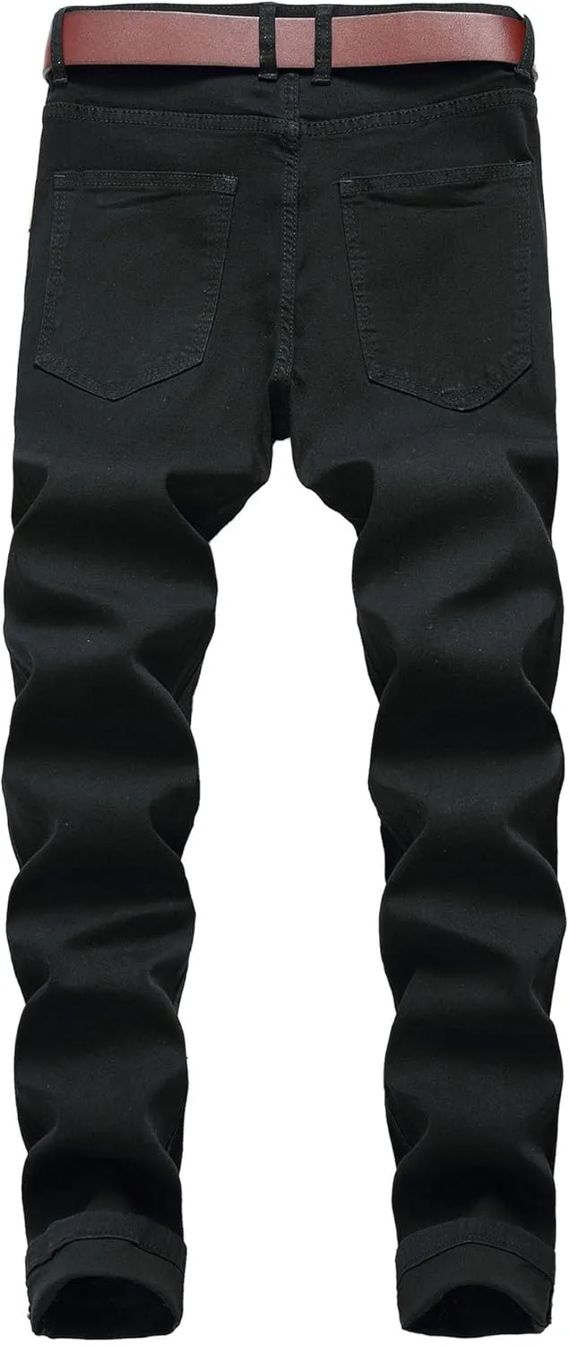 Men's Ripped Straight Leg Outdoor Jeans Distressed Skiny Stylish Denim Pants Comfort Slim Fit Classic Jeans Pants