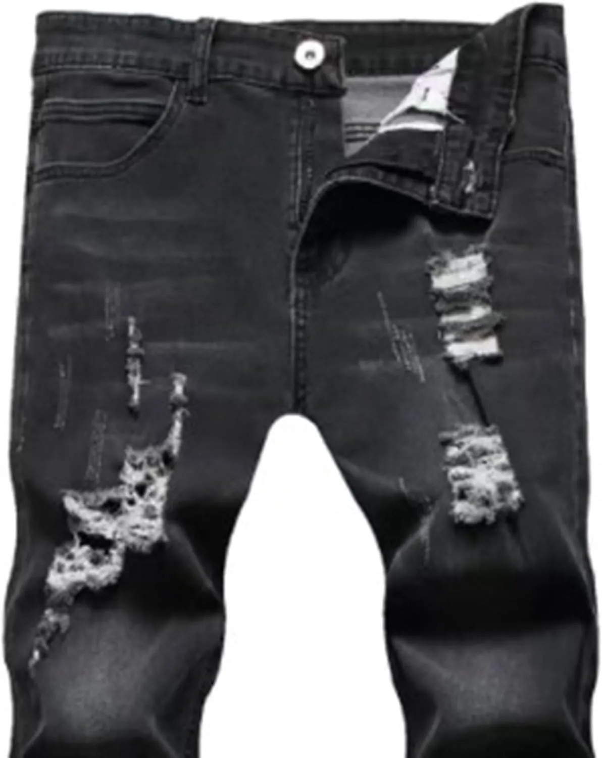 Men's Ripped Straight Leg Outdoor Jeans Distressed Skiny Stylish Denim Pants Comfort Slim Fit Classic Jeans Pants
