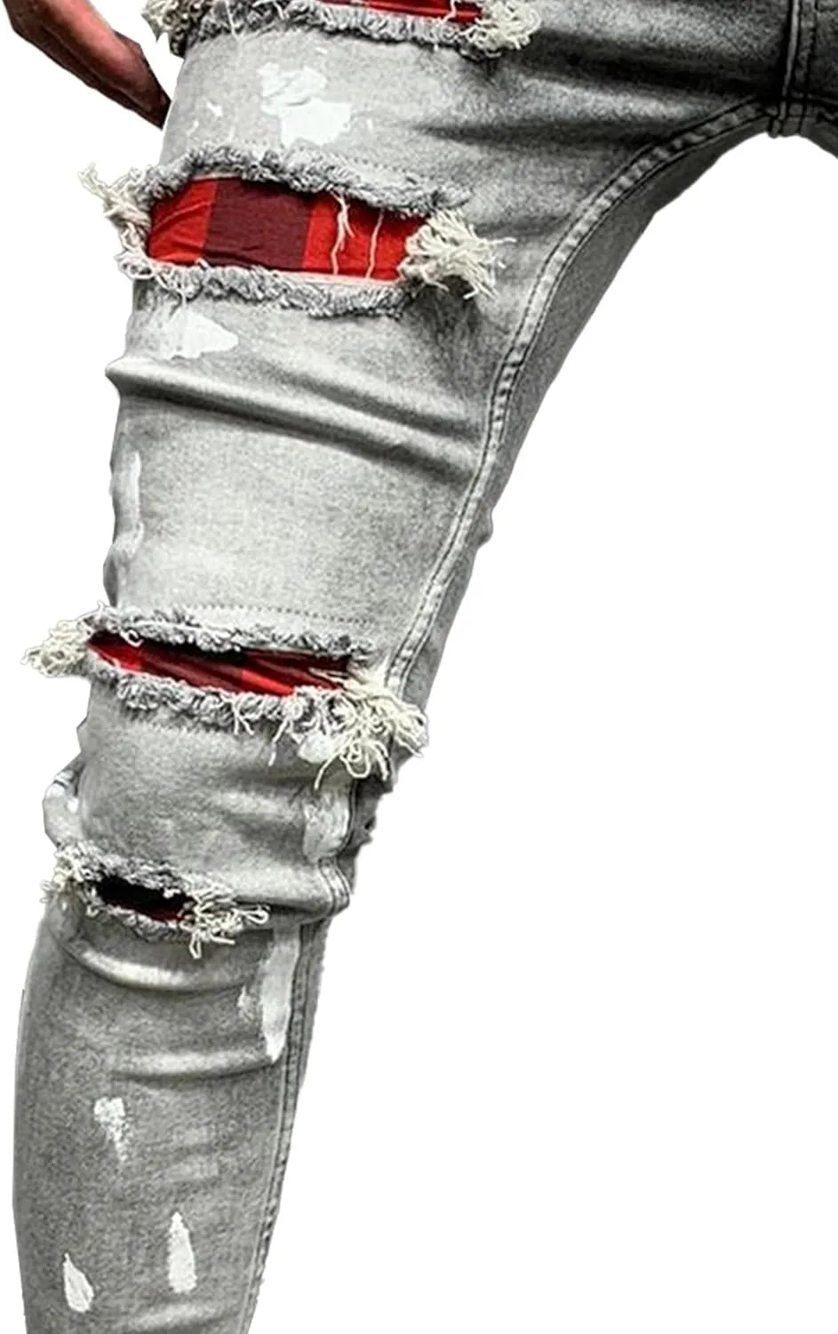 Men's Skinny Casual Destroyed Jean Slim Fit Tapered Leg Jean Pants Stretch Fashion Moto Biker Jeans