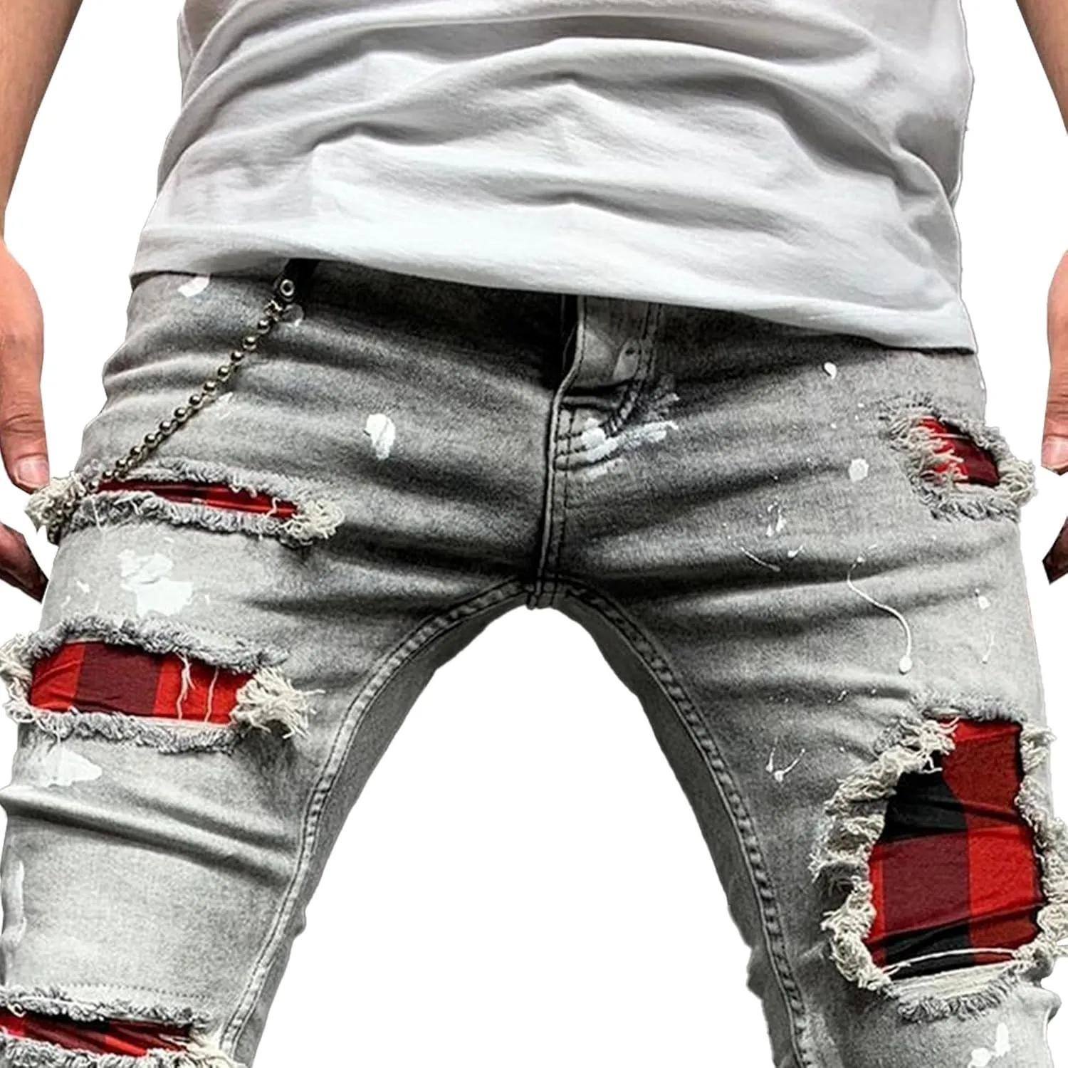 Men's Skinny Casual Destroyed Jean Slim Fit Tapered Leg Jean Pants Stretch Fashion Moto Biker Jeans