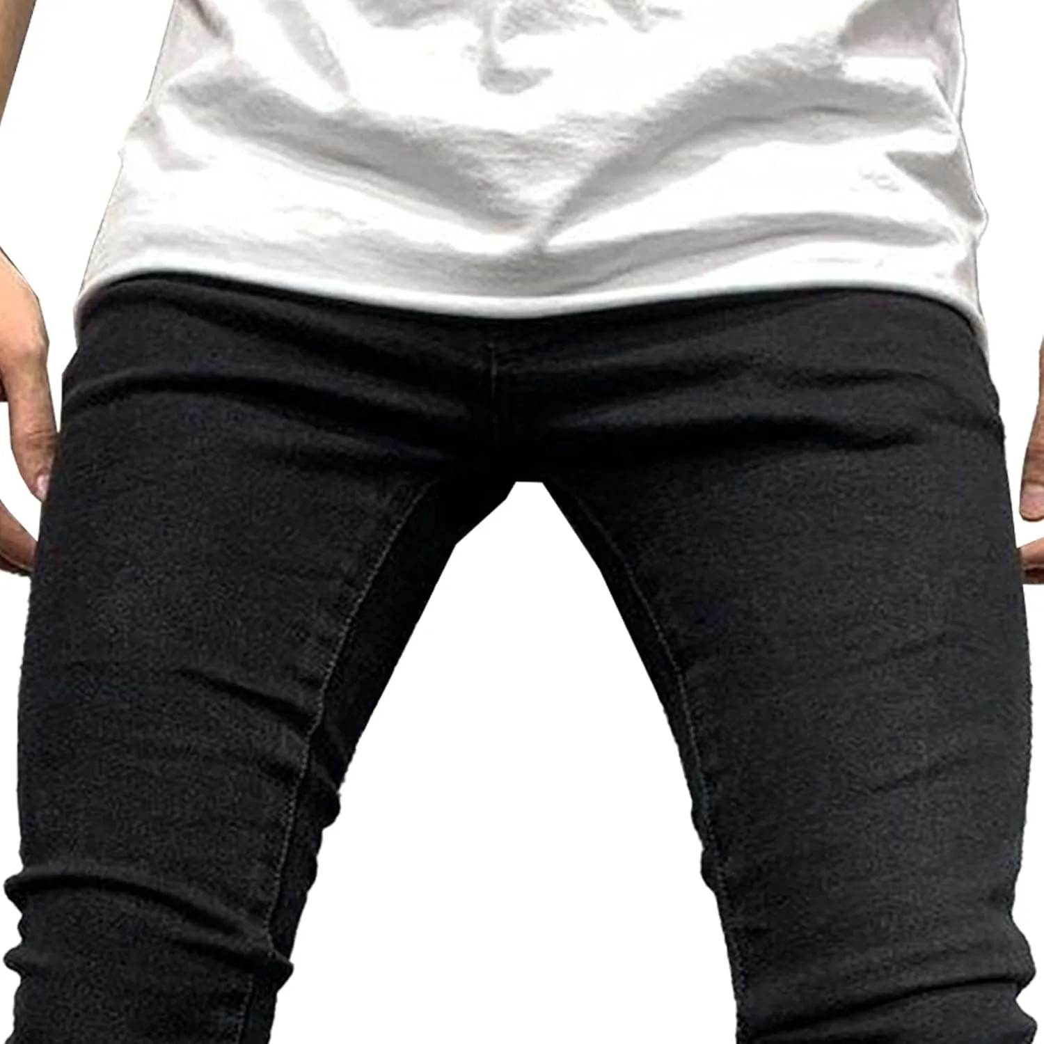 Men's Skinny Casual Destroyed Jean Slim Fit Tapered Leg Jean Pants Stretch Fashion Moto Biker Jeans