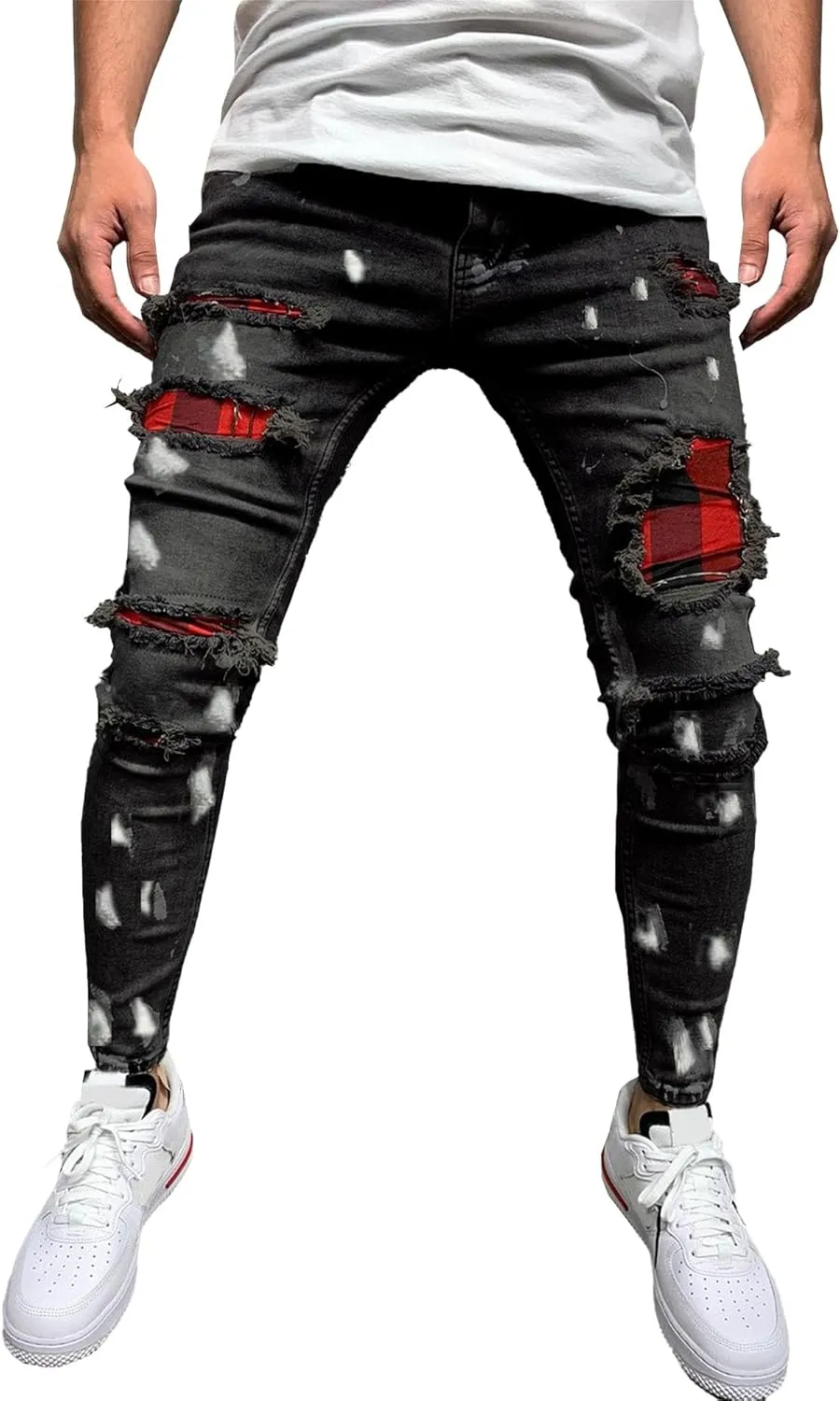 Men's Skinny Casual Destroyed Jean Slim Fit Tapered Leg Jean Pants Stretch Fashion Moto Biker Jeans
