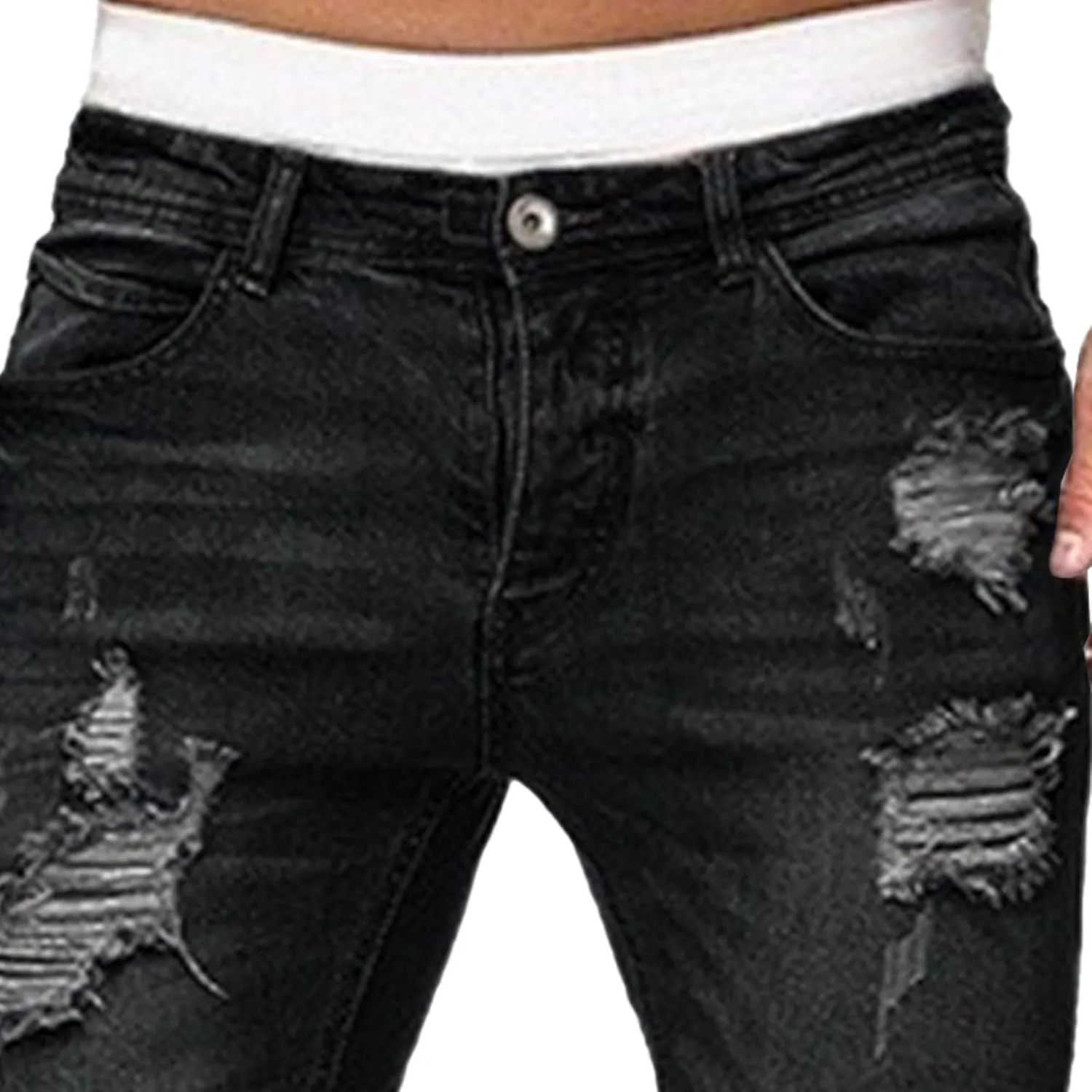 Men's Skinny Casual Destroyed Jean Slim Fit Tapered Leg Jean Pants Stretch Fashion Moto Biker Jeans