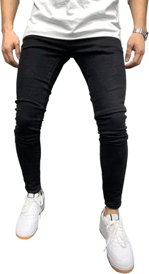 Men's Skinny Casual Destroyed Jean Slim Fit Tapered Leg Jean Pants Stretch Fashion Moto Biker Jeans