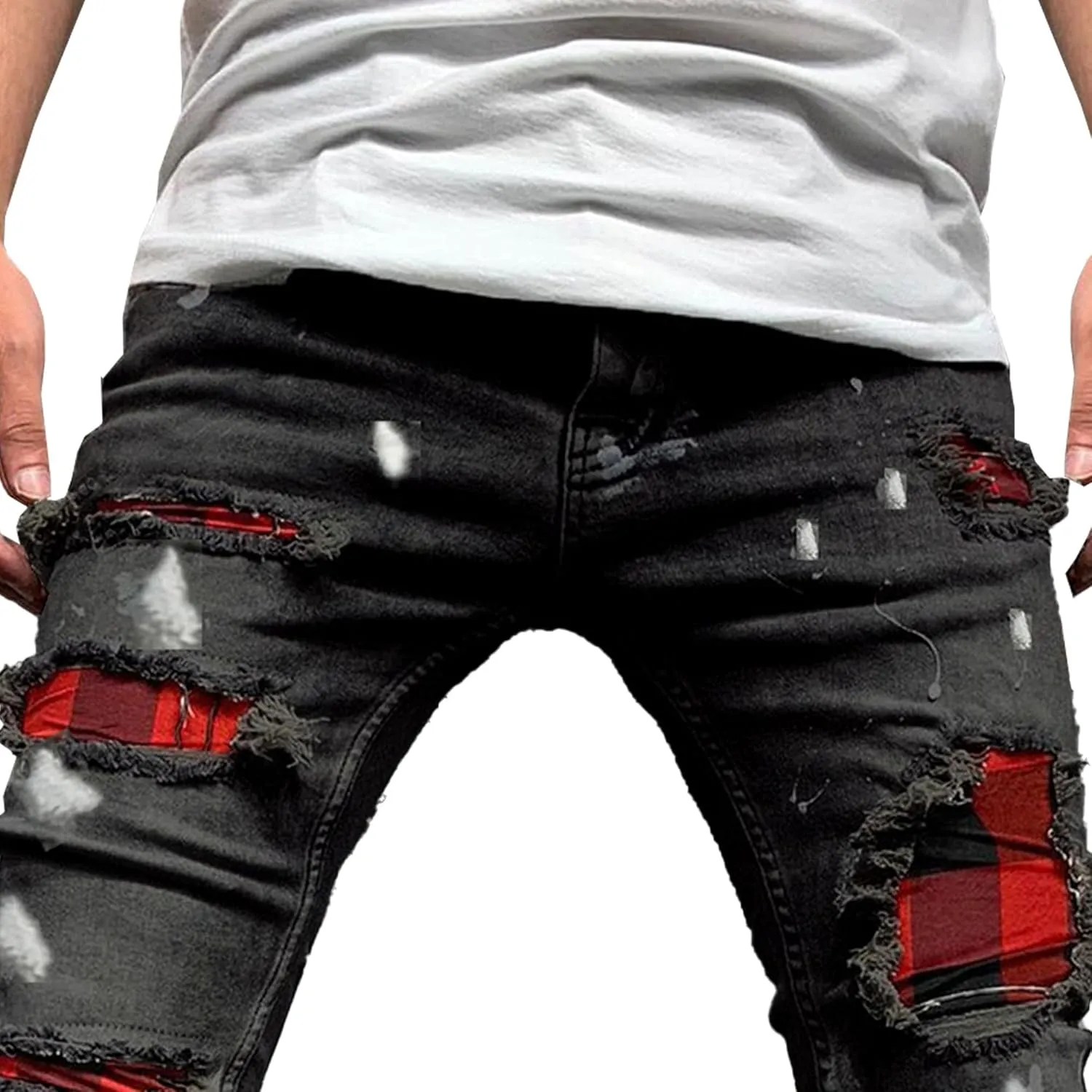 Men's Skinny Casual Destroyed Jean Slim Fit Tapered Leg Jean Pants Stretch Fashion Moto Biker Jeans