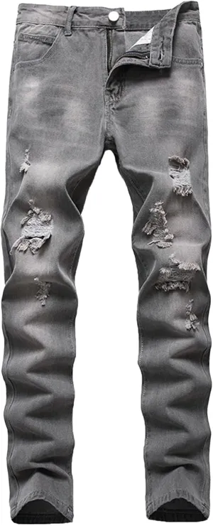 Men's Skinny Straight Leg Casual Jeans Ripped Distressed Washed Denim Pants Slim Fit Regular Biker Jeans