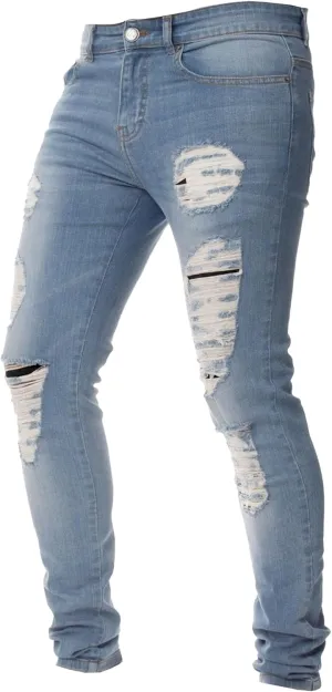 Men's Skinny Stylish Ripped Casual Jeans Distressed Slim Fit Lightweight Denim Pants Stretch Hip Hop Jeans Trouser