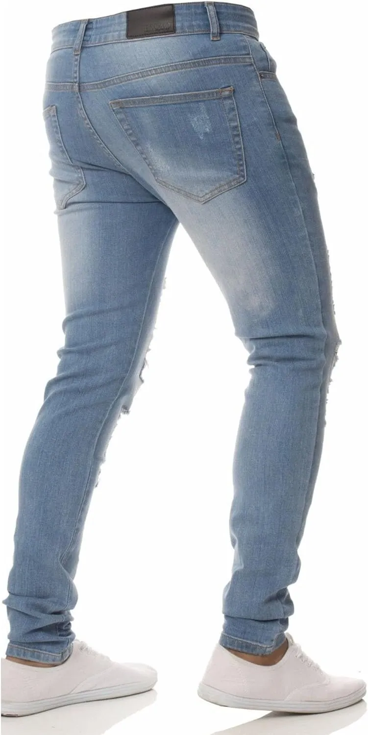 Men's Skinny Stylish Ripped Casual Jeans Distressed Slim Fit Lightweight Denim Pants Stretch Hip Hop Jeans Trouser