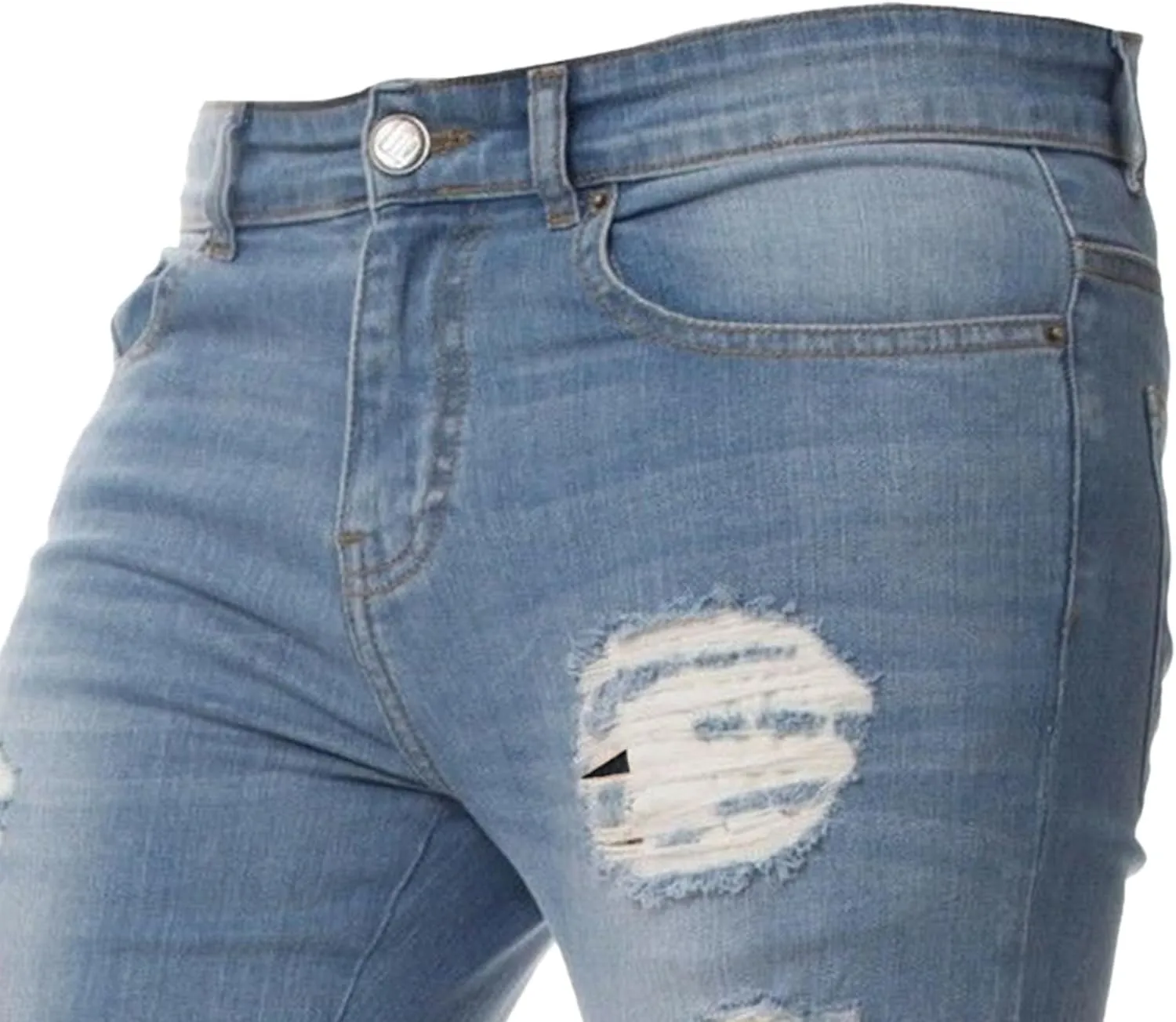 Men's Skinny Stylish Ripped Casual Jeans Distressed Slim Fit Lightweight Denim Pants Stretch Hip Hop Jeans Trouser