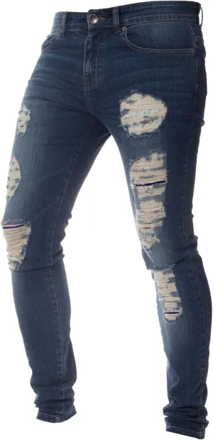 Men's Skinny Stylish Ripped Casual Jeans Distressed Slim Fit Lightweight Denim Pants Stretch Hip Hop Jeans Trouser