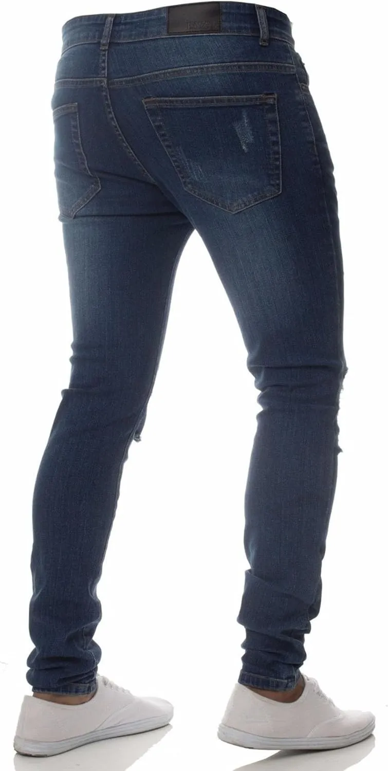 Men's Skinny Stylish Ripped Casual Jeans Distressed Slim Fit Lightweight Denim Pants Stretch Hip Hop Jeans Trouser