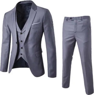 Men's Slim Fit 3 Pieces Suit Set Casual One Button Blazer Jacket Vest Pants Tuxedo Business Party Wedding Suit