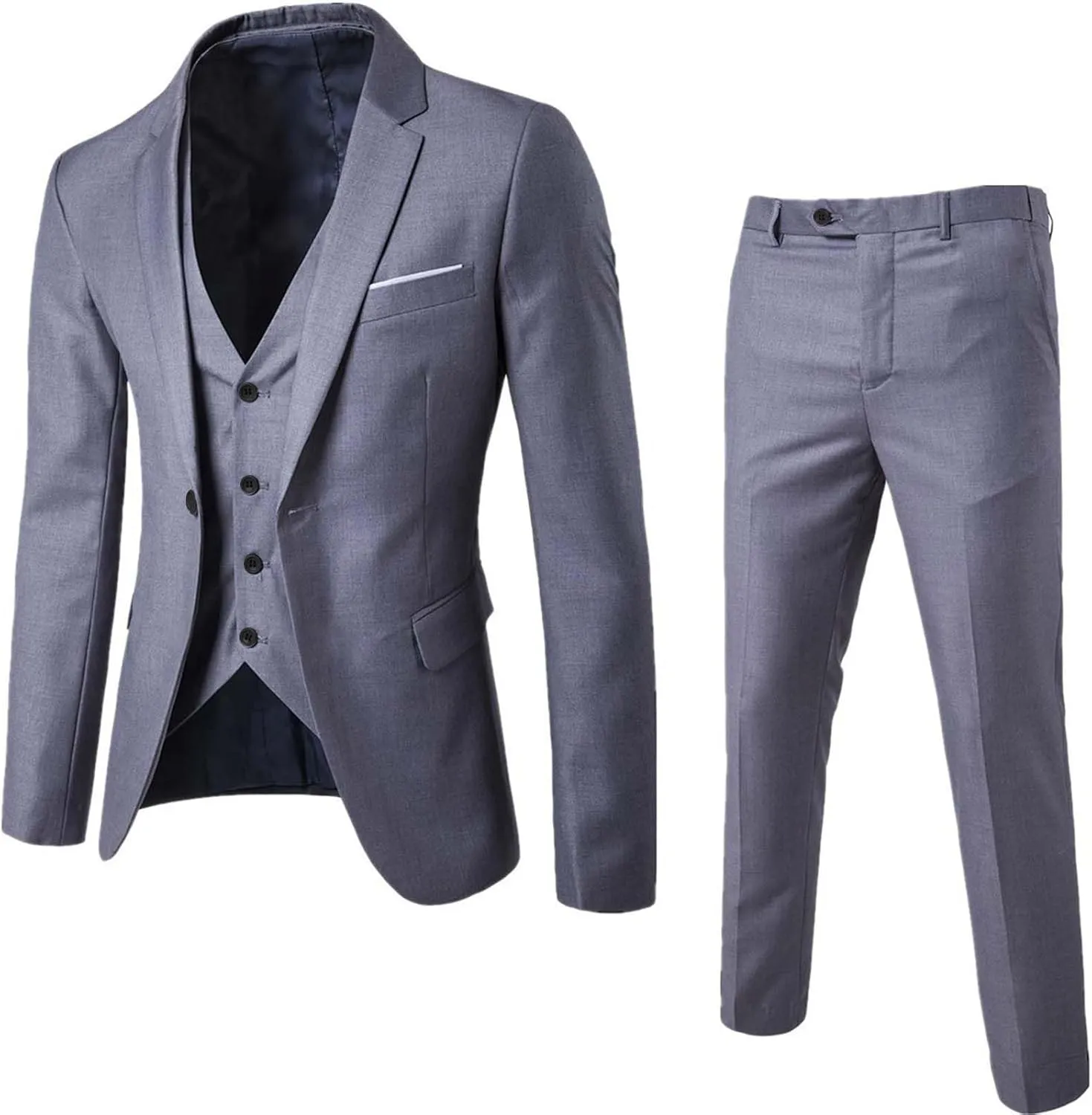 Men's Slim Fit 3 Pieces Suit Set Casual One Button Blazer Jacket Vest Pants Tuxedo Business Party Wedding Suit