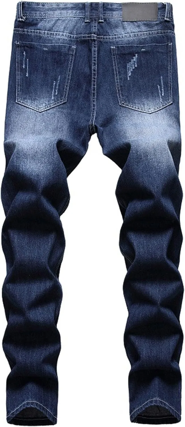 Men's Slim Fit Flex Waist Denim Pants Straight Leg Washed Casual Jeans Stretch Comfort Fashion Biker Jeans