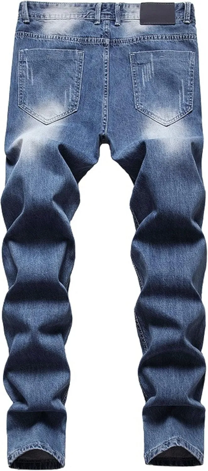Men's Slim Fit Flex Waist Denim Pants Straight Leg Washed Casual Jeans Stretch Comfort Fashion Biker Jeans