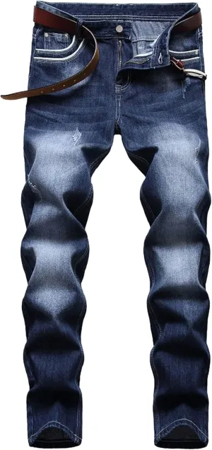 Men's Slim Fit Flex Waist Denim Pants Straight Leg Washed Casual Jeans Stretch Comfort Fashion Biker Jeans