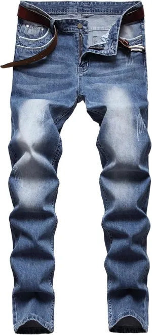 Men's Slim Fit Flex Waist Denim Pants Straight Leg Washed Casual Jeans Stretch Comfort Fashion Biker Jeans