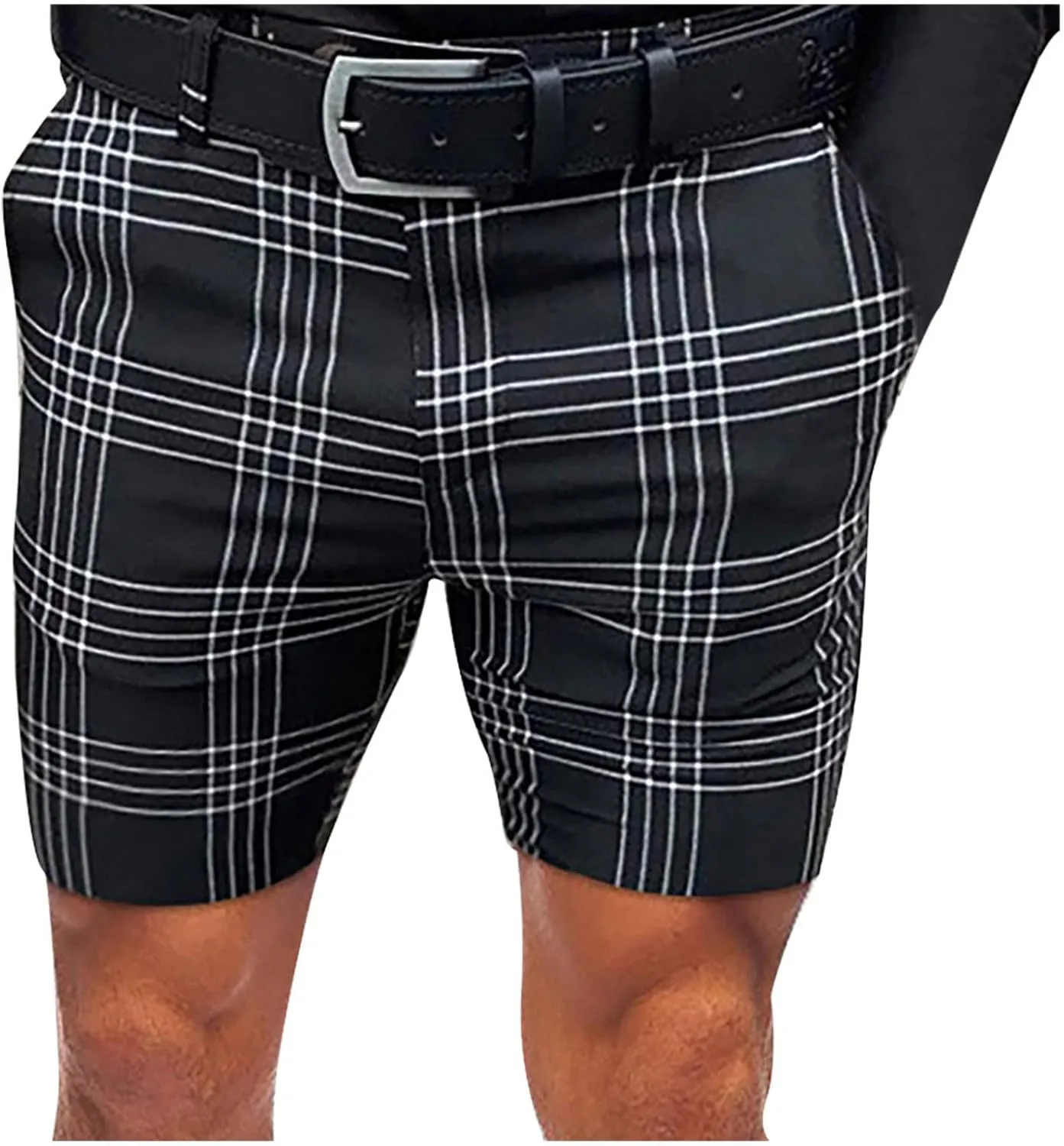 Mens Slim Fit Shorts Golf Office Work Dress Shorts Flat Front Shorts Stretch Plaid Short Casual Chino Short for Men