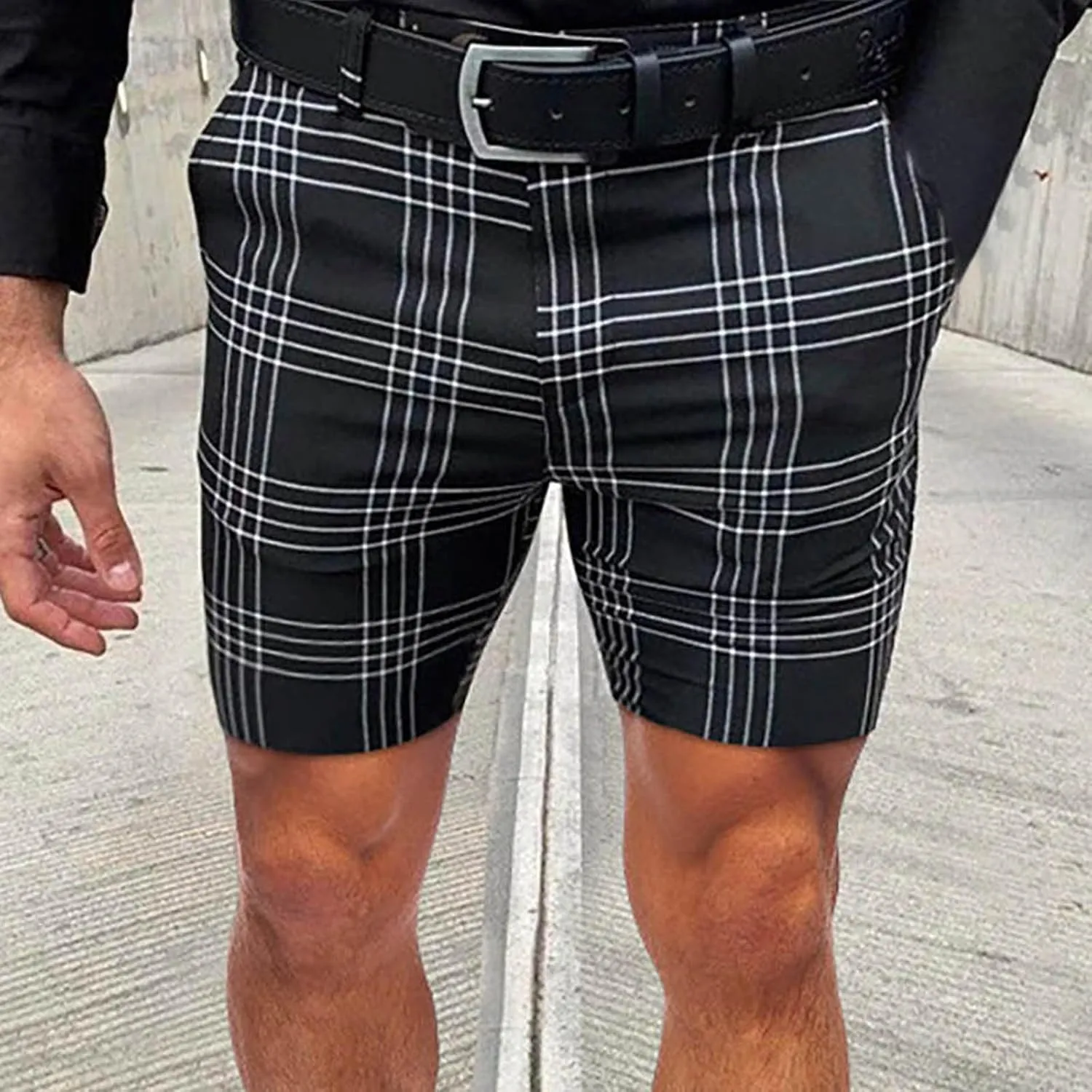 Mens Slim Fit Shorts Golf Office Work Dress Shorts Flat Front Shorts Stretch Plaid Short Casual Chino Short for Men