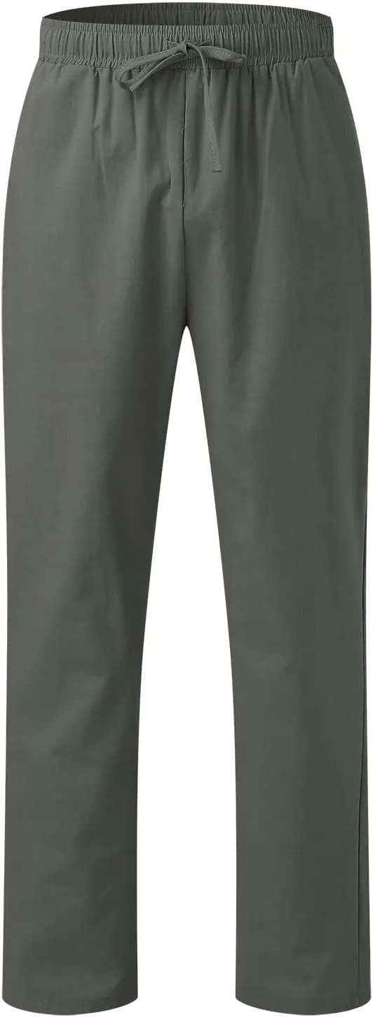 Men's Slim-Fit Slacks Drawstring Linen Pants Drawstring Linen Pants for Beach Yoga Workout Breathable Summer Pants