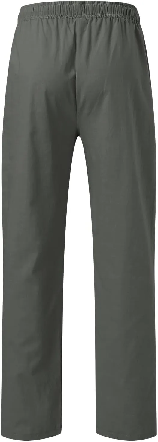 Men's Slim-Fit Slacks Drawstring Linen Pants Drawstring Linen Pants for Beach Yoga Workout Breathable Summer Pants