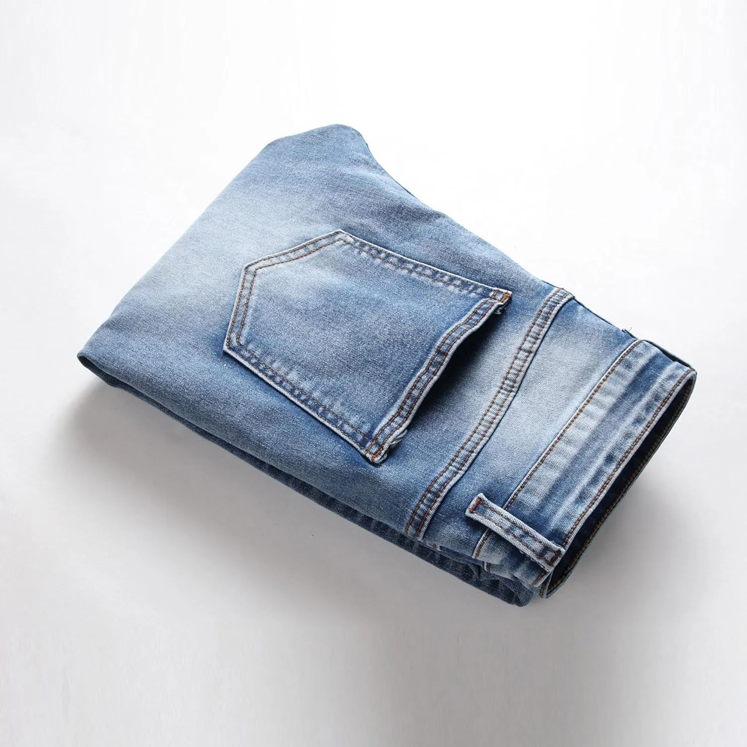 Men's Straight Leg Casual Patched Jeans Ripped Slim Fit Regular Denim Pants Fashion Distressed Biker Moto Jeans