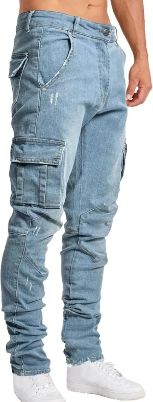 Men's Stretch Destroyed Biker Cargo Pant Slim Fit Jogger Yoga Casual Sweatpants Slim Fit Stylish Athletic Trousers