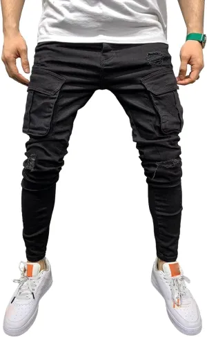 Men's Stretch Destroyed Biker Cargo Pant Slim Fit Jogger Yoga Casual Sweatpants Slim Fit Stylish Athletic Trousers