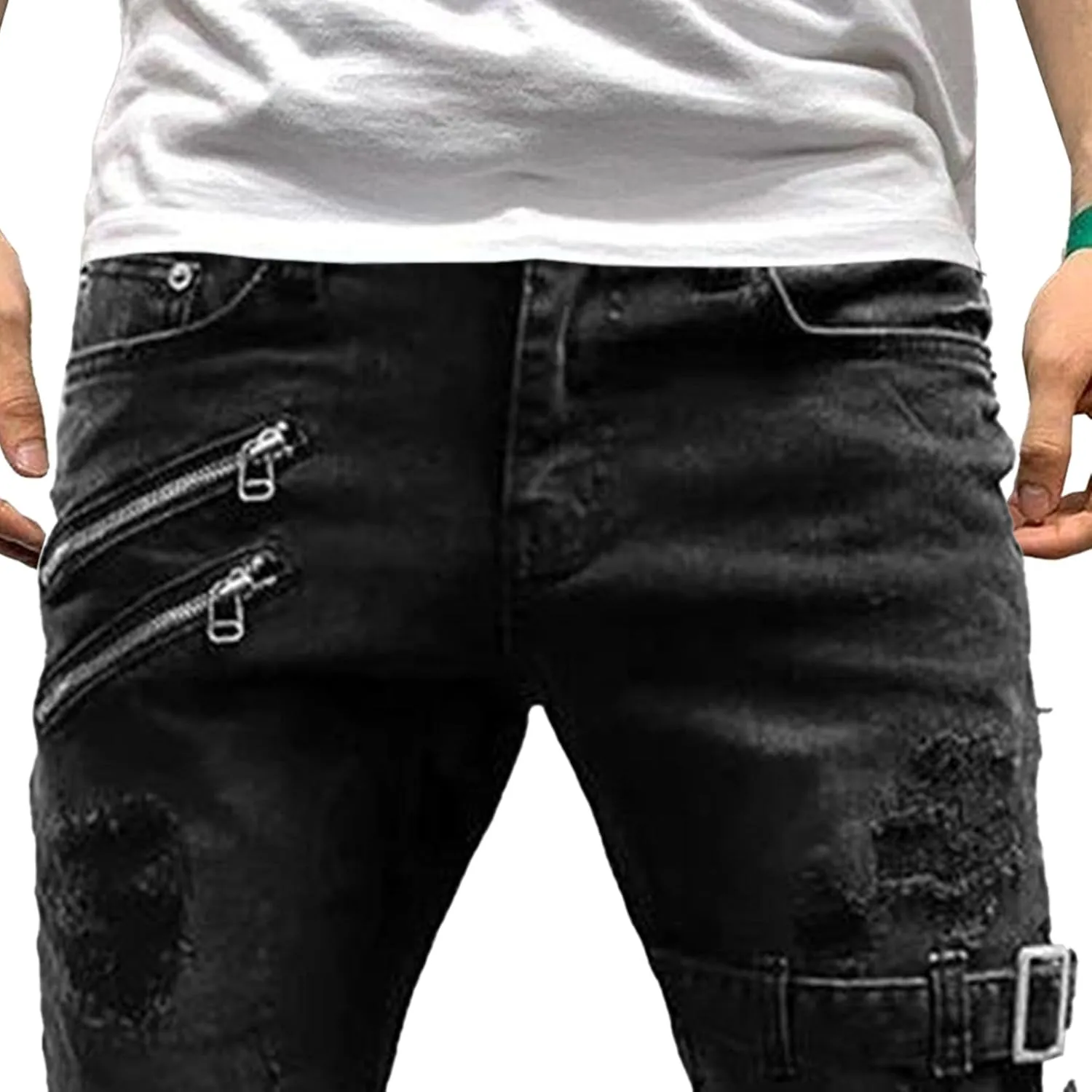 Men's Stretch Destroyed Biker Cargo Pant Slim Fit Jogger Yoga Casual Sweatpants Slim Fit Stylish Athletic Trousers