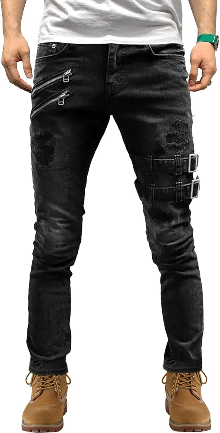 Men's Stretch Destroyed Biker Cargo Pant Slim Fit Jogger Yoga Casual Sweatpants Slim Fit Stylish Athletic Trousers