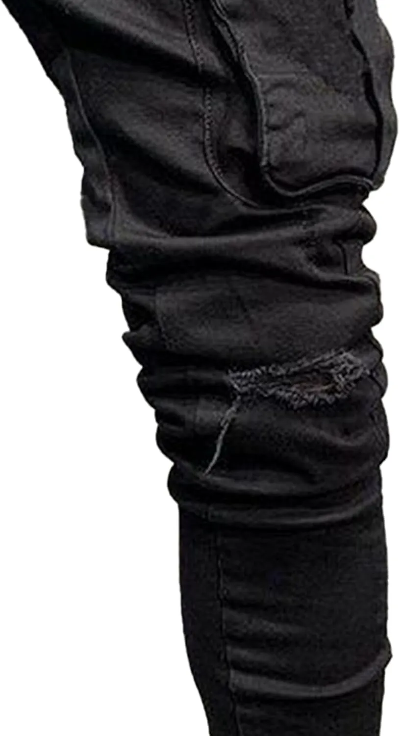 Men's Stretch Destroyed Biker Cargo Pant Slim Fit Jogger Yoga Casual Sweatpants Slim Fit Stylish Athletic Trousers