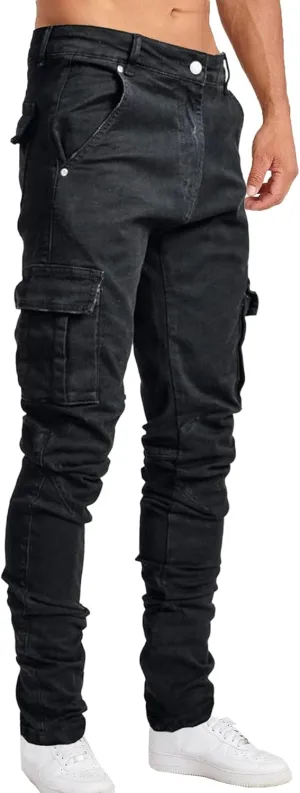 Men's Stretch Destroyed Biker Cargo Pant Slim Fit Jogger Yoga Casual Sweatpants Slim Fit Stylish Athletic Trousers
